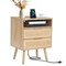 Rattan Nightstand with 2 Drawers Open Shelf and Charging Station